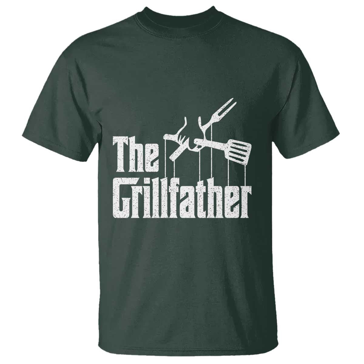 Funny BBQ Grilling T Shirt The Grillfather Vintage Father's Day TS11 Dark Forest Green Print Your Wear