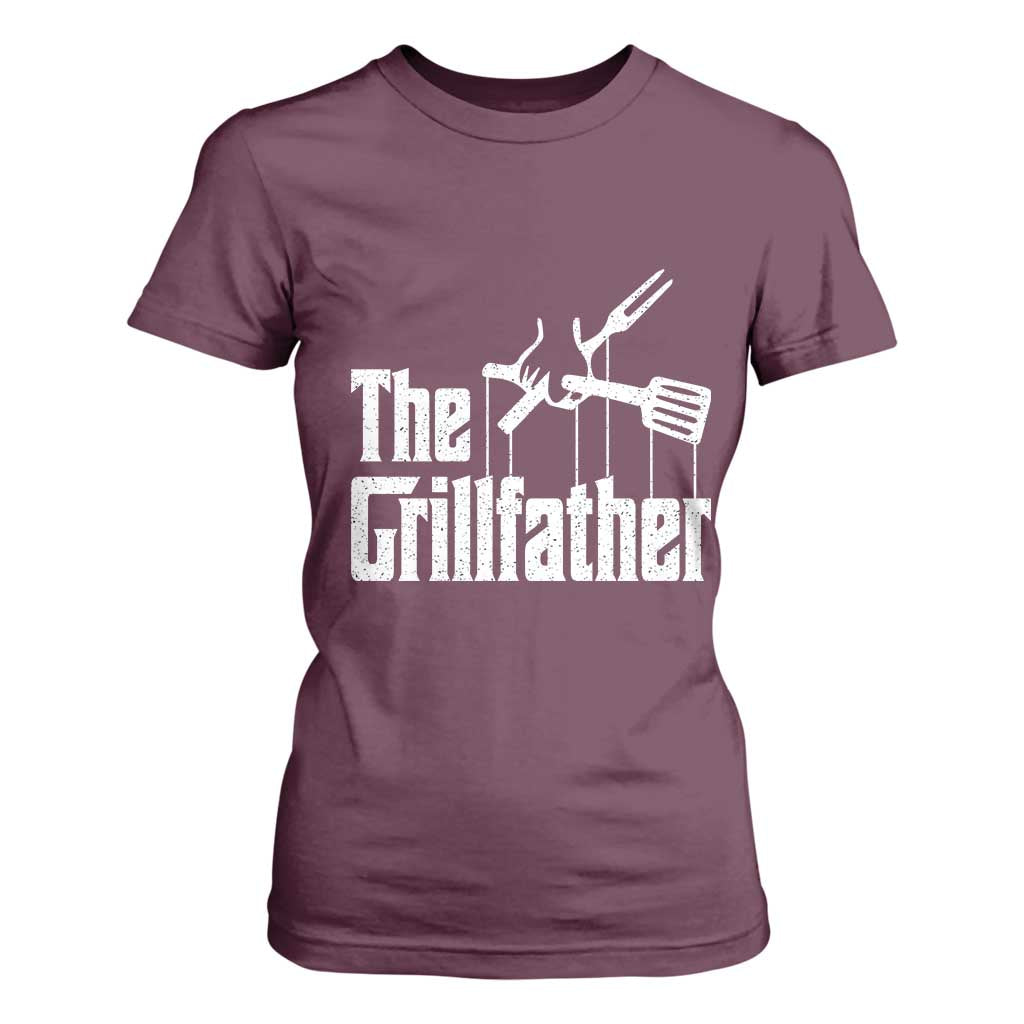 Funny BBQ Grilling T Shirt For Women The Grillfather Vintage Father's Day TS11 Maroon Print Your Wear