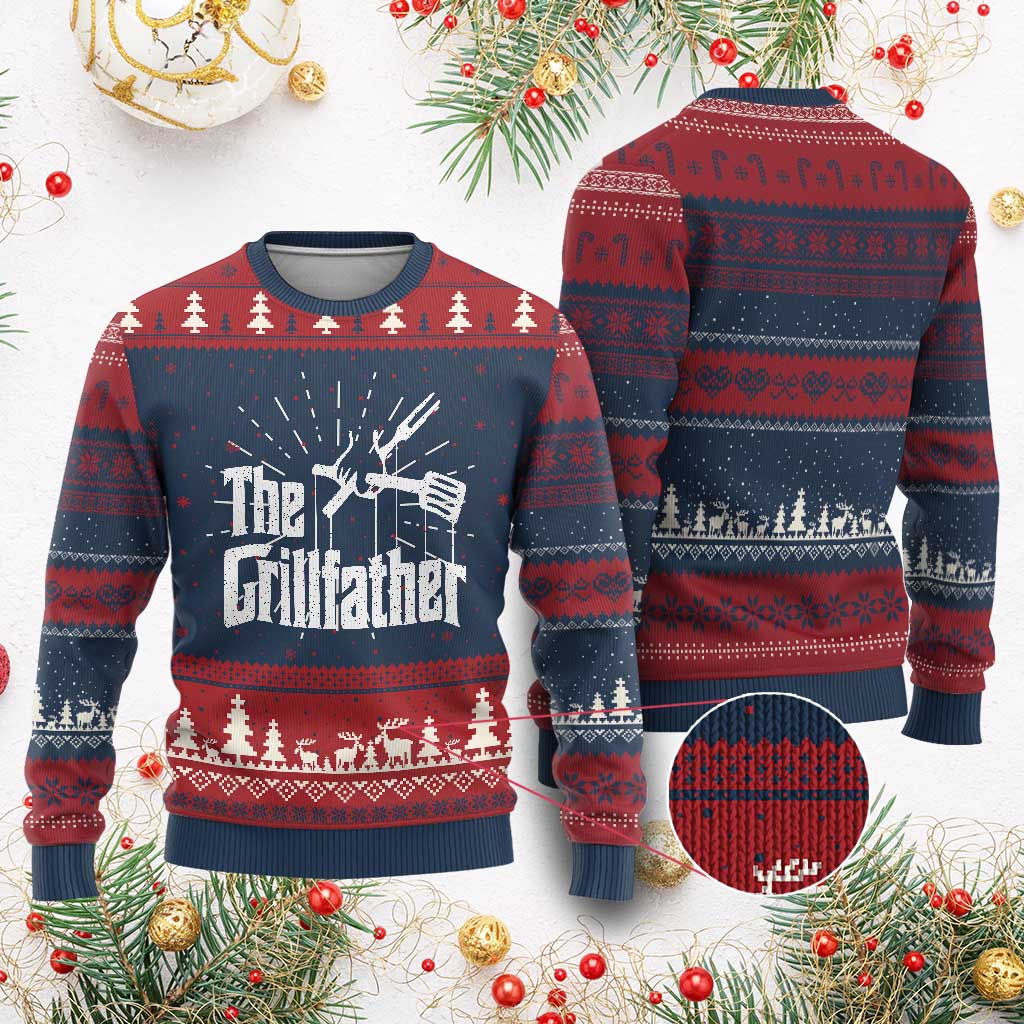 Funny BBQ Grilling Ugly Christmas Sweater The Grillfather Vintage Father's Day TS11 Burgundy Print Your Wear