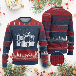 Funny BBQ Grilling Ugly Christmas Sweater The Grillfather Vintage Father's Day TS11 Burgundy Print Your Wear