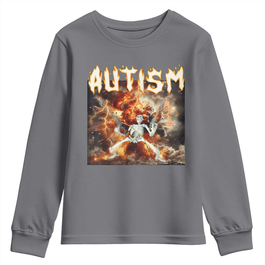 Funny Autism Skeleton Meme Youth Sweatshirt Oddly Specific Dank Meme TS11 Charcoal Print Your Wear