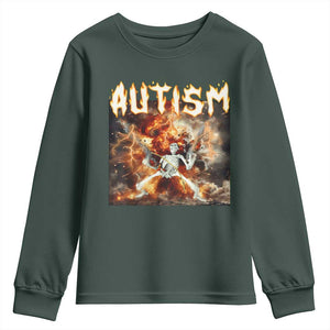 Funny Autism Skeleton Meme Youth Sweatshirt Oddly Specific Dank Meme TS11 Dark Forest Green Print Your Wear