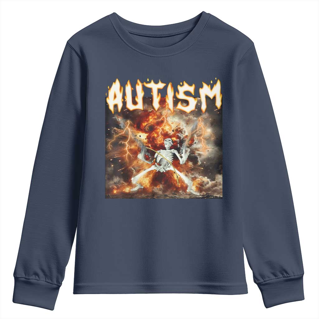 Funny Autism Skeleton Meme Youth Sweatshirt Oddly Specific Dank Meme TS11 Navy Print Your Wear