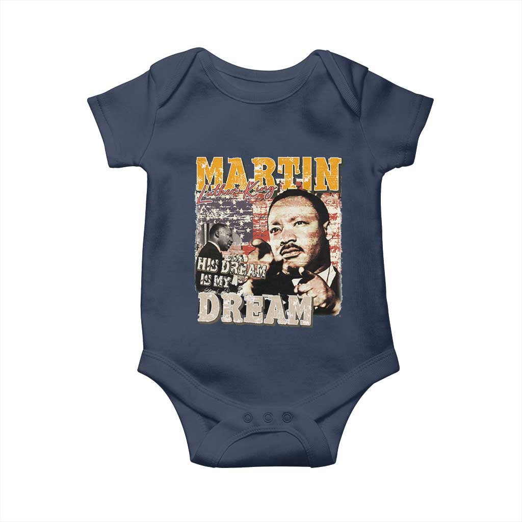 MLK Day His Dream Is My Dream Baby Onesie Martin Luther King Vintage American Flag Black History Month TS11 Navy Print Your Wear