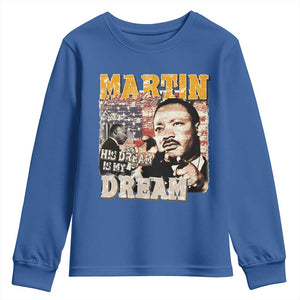 MLK Day His Dream Is My Dream Youth Sweatshirt Martin Luther King Vintage American Flag Black History Month TS11 Royal Blue Print Your Wear