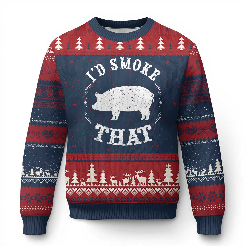 Funny BBQ Grilling I'd Smoke That Ugly Christmas Sweater Barbecue Grill Father's Day TS11 Navy Red Print Your Wear
