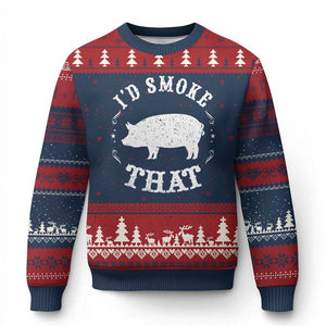 Funny BBQ Grilling I'd Smoke That Ugly Christmas Sweater Barbecue Grill Father's Day TS11 Navy Red Print Your Wear