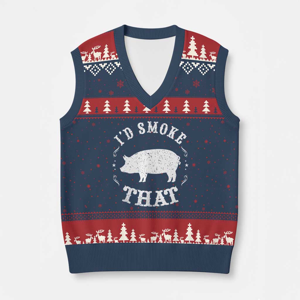 Funny BBQ Grilling I'd Smoke That V-Neck Knit Sweater Vest Barbecue Grill Father's Day TS11 Navy Red Print Your Wear