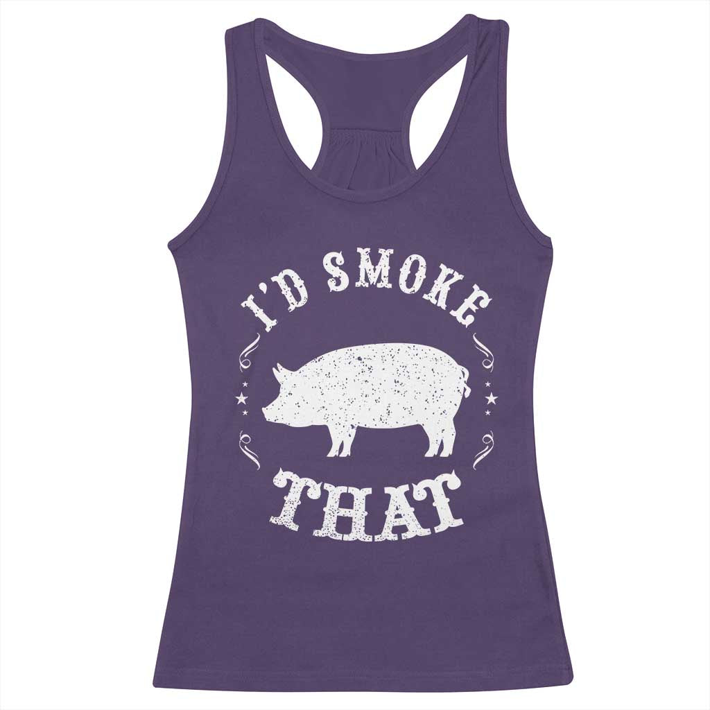 Funny BBQ Grilling I'd Smoke That Racerback Tank Top Barbecue Grill Father's Day TS11 Purple Print Your Wear