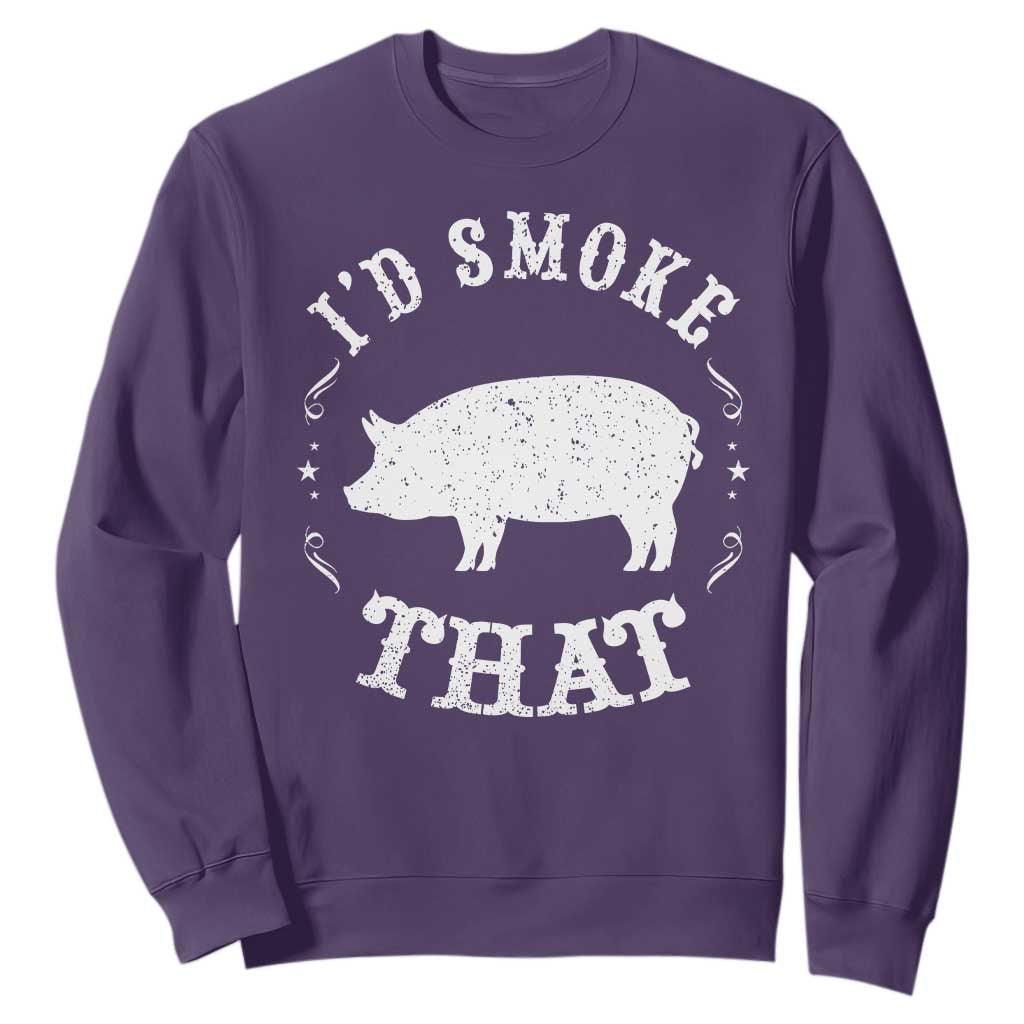 Funny BBQ Grilling I'd Smoke That Sweatshirt Barbecue Grill Father's Day TS11 Purple Print Your Wear