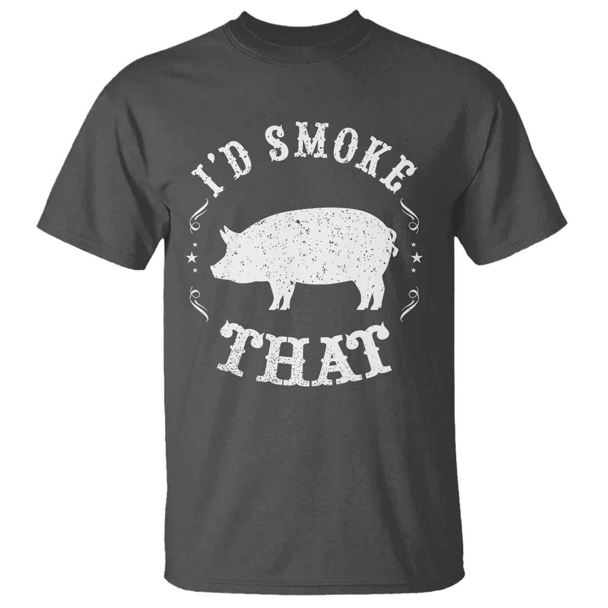 Funny BBQ Grilling I'd Smoke That T Shirt Barbecue Grill Father's Day TS11 Dark Heather Print Your Wear