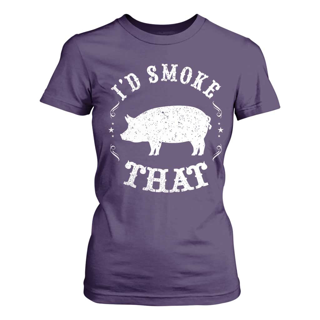Funny BBQ Grilling I'd Smoke That T Shirt For Women Barbecue Grill Father's Day TS11 Purple Print Your Wear