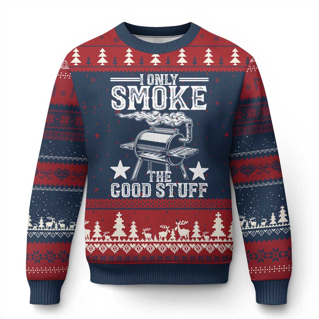 Funny BBQ Grilling I Only Smoke The Good Stuff Ugly Christmas Sweater Barbecue Grill Father's Day TS11 Navy Red Print Your Wear