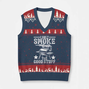 Funny BBQ Grilling I Only Smoke The Good Stuff V-Neck Knit Sweater Vest Barbecue Grill Father's Day TS11 Navy Red Print Your Wear