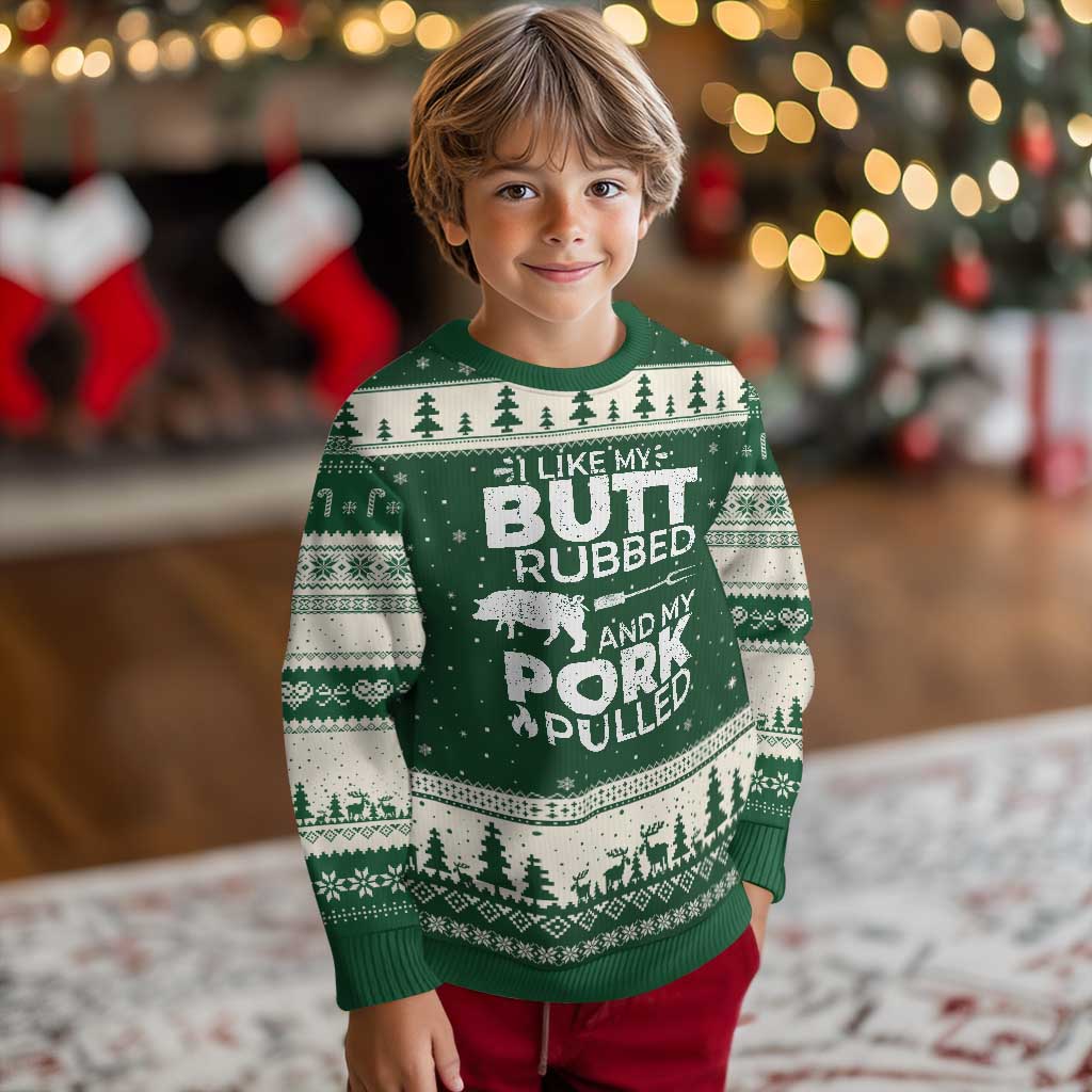 Funny BBQ Grilling I Like My Butt Rubbed And My Pork Pulled Ugly Christmas Sweater Barbecue Grill Father's Day TS11 Forest Green Beige Print Your Wear