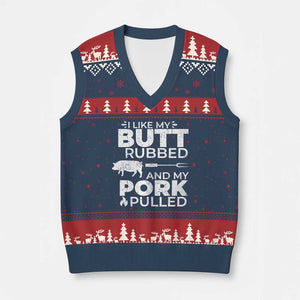 Funny BBQ Grilling I Like My Butt Rubbed And My Pork Pulled V-Neck Knit Sweater Vest Barbecue Grill Father's Day TS11 Navy Red Print Your Wear