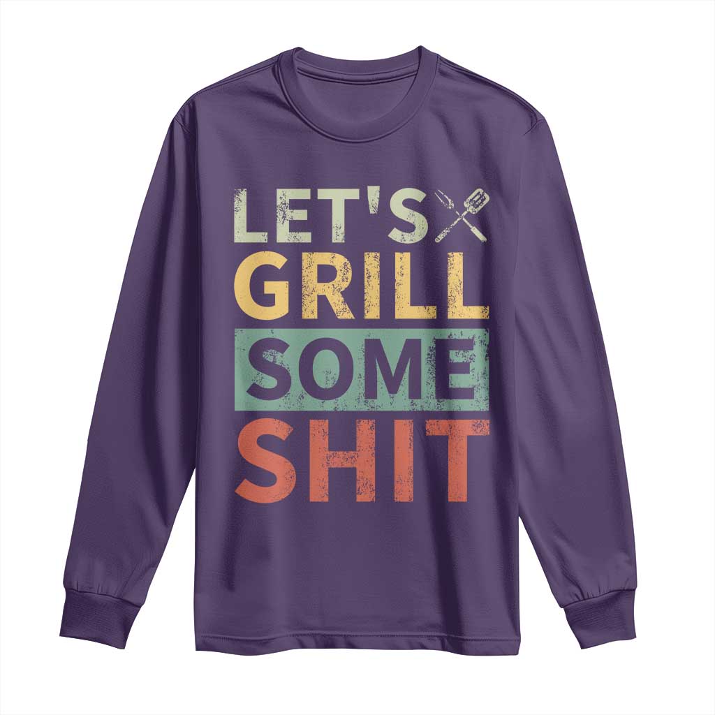 Funny BBQ Grilling Let's Grill Some Shit Long Sleeve Shirt Retro Vintage Barbecue Father's Day TS11 Purple Print Your Wear