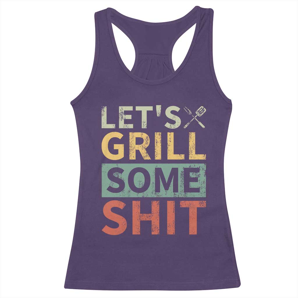 Funny BBQ Grilling Let's Grill Some Shit Racerback Tank Top Retro Vintage Barbecue Father's Day TS11 Purple Print Your Wear