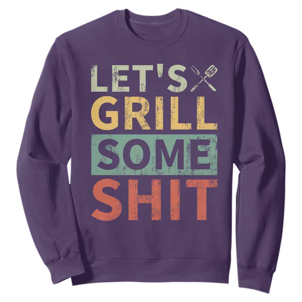 Funny BBQ Grilling Let's Grill Some Shit Sweatshirt Retro Vintage Barbecue Father's Day TS11 Purple Print Your Wear