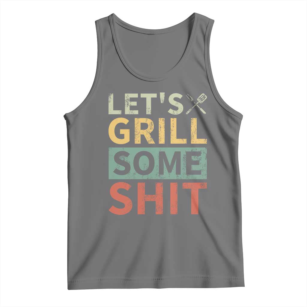 Funny BBQ Grilling Let's Grill Some Shit Tank Top Retro Vintage Barbecue Father's Day TS11 Black Heather Print Your Wear