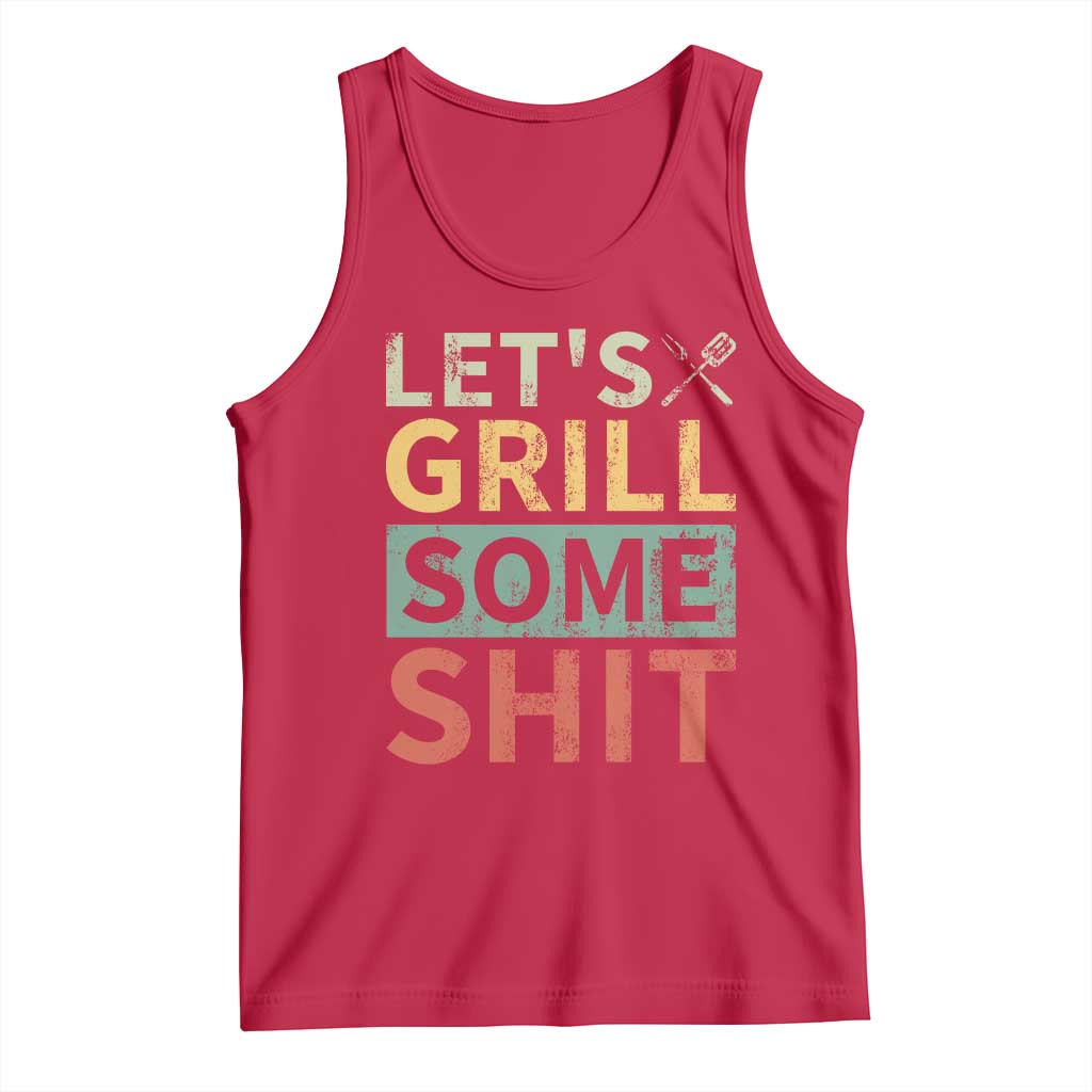 Funny BBQ Grilling Let's Grill Some Shit Tank Top Retro Vintage Barbecue Father's Day TS11 Red Print Your Wear