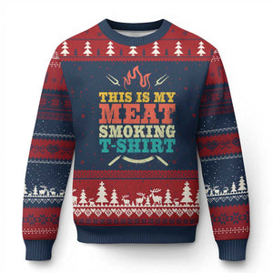 Funny Grilling BBQ Ugly Christmas Sweater This Is My Meat Smoking Shirt Retro Fork Father's Day TS11 Navy Red Print Your Wear