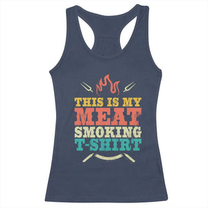 Funny Grilling BBQ Racerback Tank Top This Is My Meat Smoking Shirt Retro Fork Father's Day TS11 Navy Print Your Wear