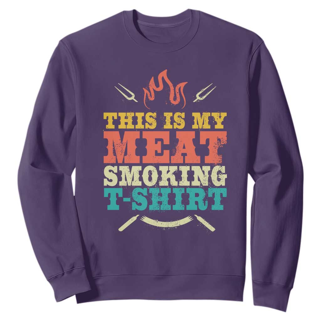 Funny Grilling BBQ Sweatshirt This Is My Meat Smoking Shirt Retro Fork Father's Day TS11 Purple Print Your Wear