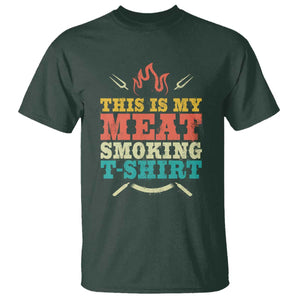 Funny Grilling BBQ T Shirt This Is My Meat Smoking Shirt Retro Fork Father's Day TS11 Dark Forest Green Print Your Wear