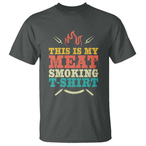 Funny Grilling BBQ T Shirt This Is My Meat Smoking Shirt Retro Fork Father's Day TS11 Dark Heather Print Your Wear