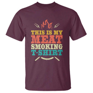 Funny Grilling BBQ T Shirt This Is My Meat Smoking Shirt Retro Fork Father's Day TS11 Maroon Print Your Wear