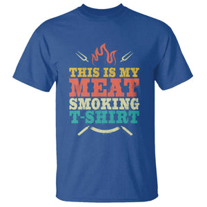 Funny Grilling BBQ T Shirt This Is My Meat Smoking Shirt Retro Fork Father's Day TS11 Royal Blue Print Your Wear