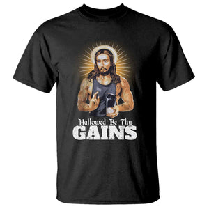 Funny Jesus Gym Workout Hallowed Be Thy Gains T Shirt Muscle Jesus Weightlifting TS11 Black Print Your Wear