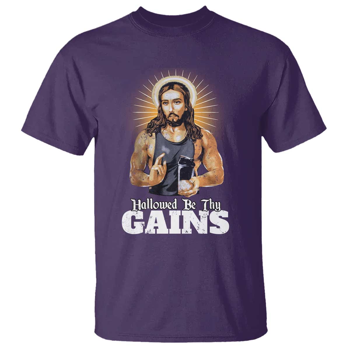 Funny Jesus Gym Workout Hallowed Be Thy Gains T Shirt Muscle Jesus Weightlifting TS11 Purple Print Your Wear