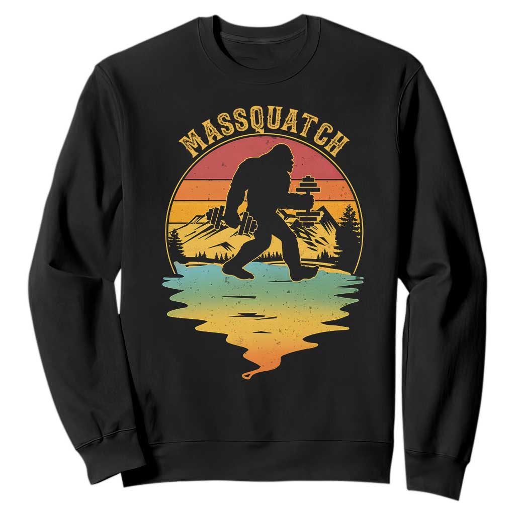 Funny Bigfoot Massquatch Sweatshirt Retro Workout Gym Weightlifter Sasquatch TS11 Black Print Your Wear