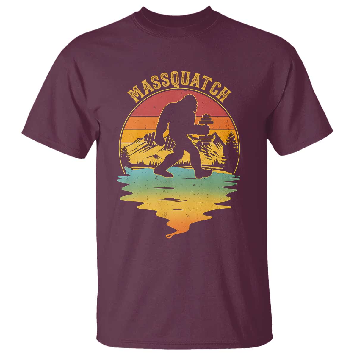 Funny Bigfoot Massquatch T Shirt Retro Workout Gym Weightlifter Sasquatch TS11 Maroon Print Your Wear
