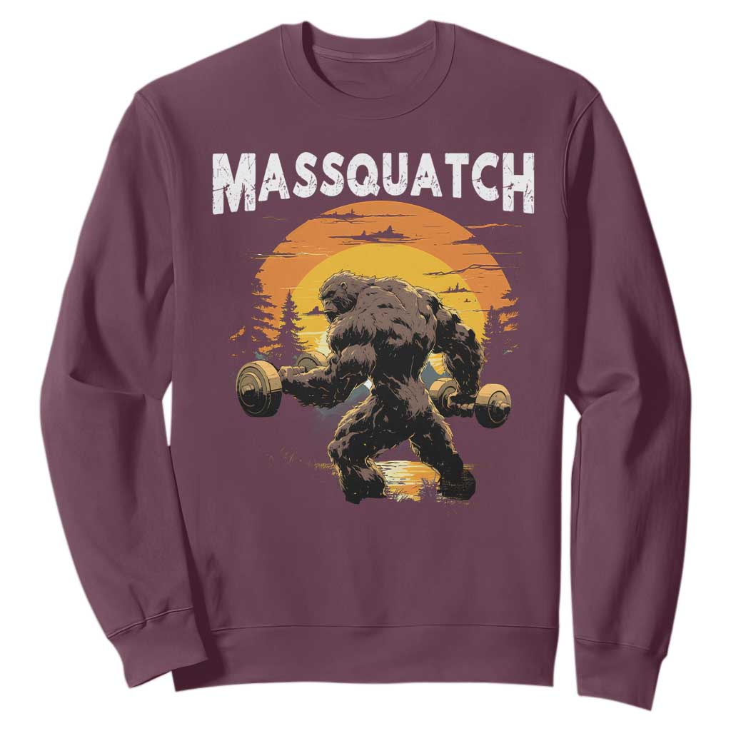 Funny Bigfoot Massquatch Sweatshirt Workout Gym Weightlifter Sasquatch TS11 Maroon Print Your Wear