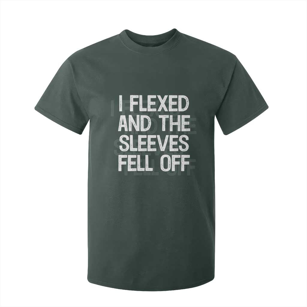 Funny I Flexed And The Sleeves Fell Of T Shirt For Kid Workout Gymer Shadow Text TS11 Dark Forest Green Print Your Wear