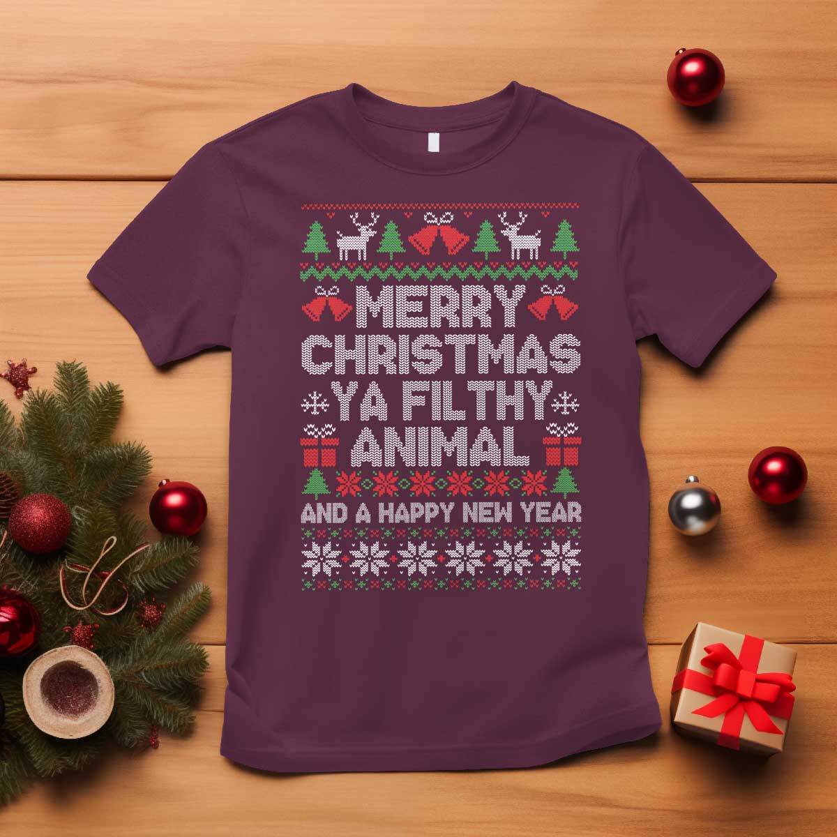 Funny Merry Christmas And A Happy New Year T Shirt Christmas Movie TS11 Maroon Print Your Wear