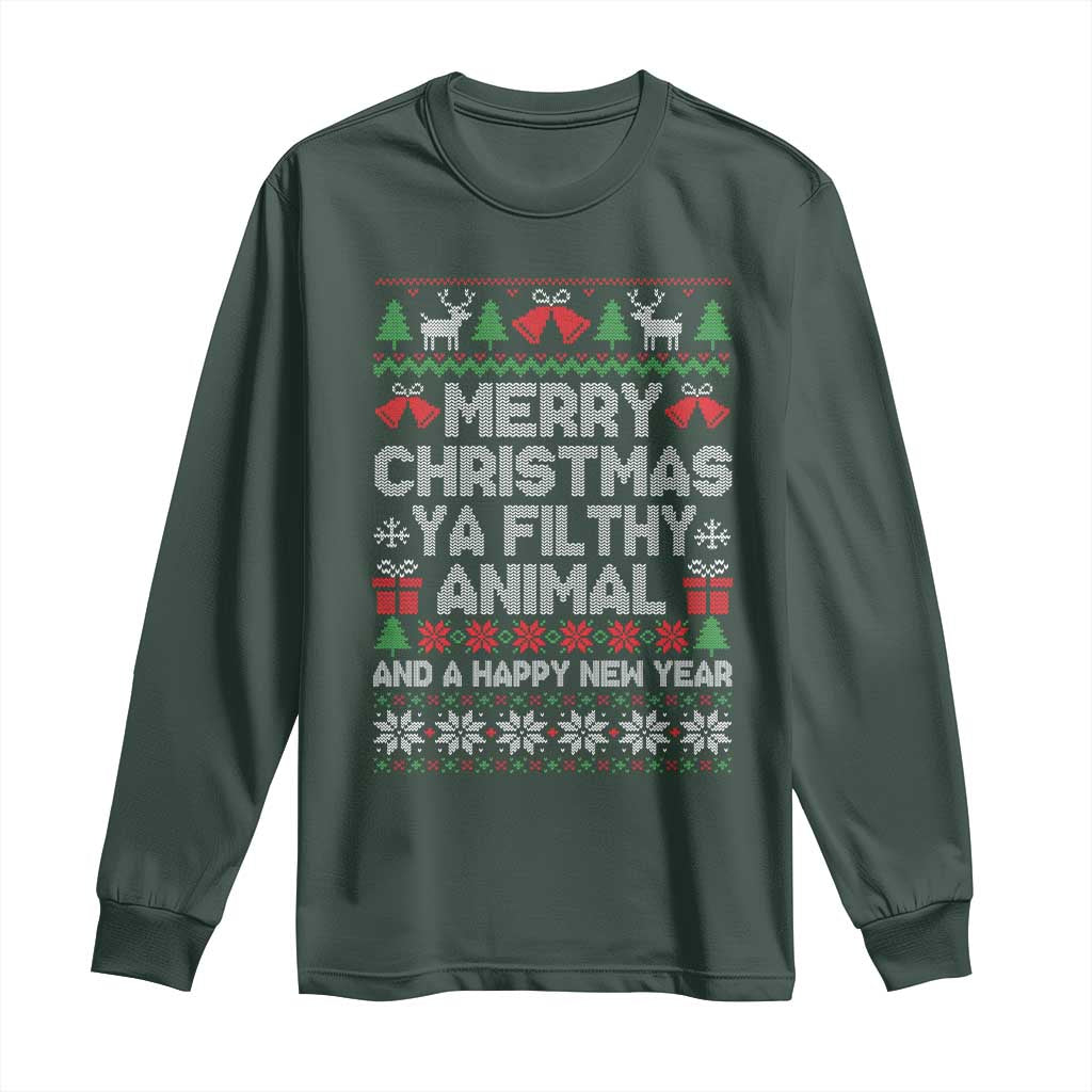 Funny Merry Christmas And A Happy New Year Long Sleeve Shirt Christmas Movie TS11 Dark Forest Green Print Your Wear