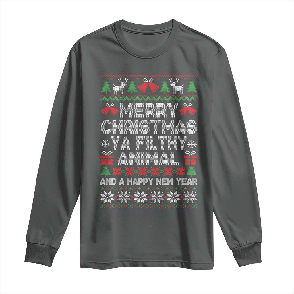 Funny Merry Christmas And A Happy New Year Long Sleeve Shirt Christmas Movie TS11 Dark Heather Print Your Wear