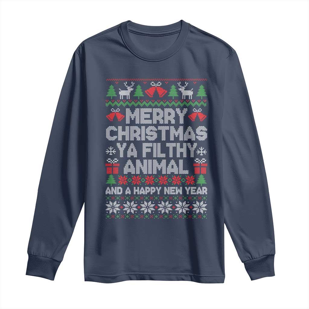 Funny Merry Christmas And A Happy New Year Long Sleeve Shirt Christmas Movie TS11 Navy Print Your Wear