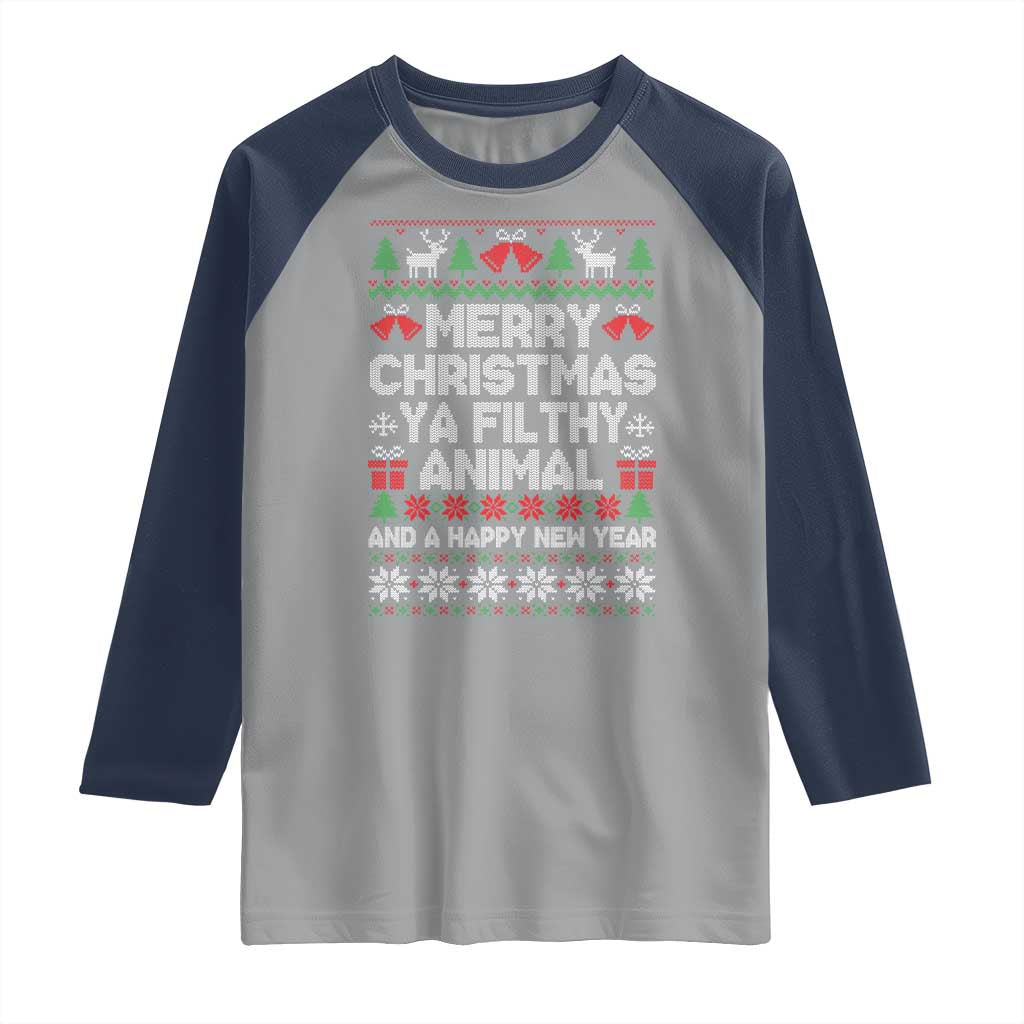 Funny Merry Christmas And A Happy New Year Raglan Shirt Christmas Movie TS11 Sport Gray Navy Print Your Wear