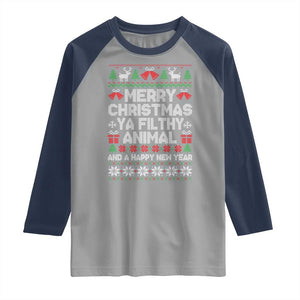 Funny Merry Christmas And A Happy New Year Raglan Shirt Christmas Movie TS11 Sport Gray Navy Print Your Wear