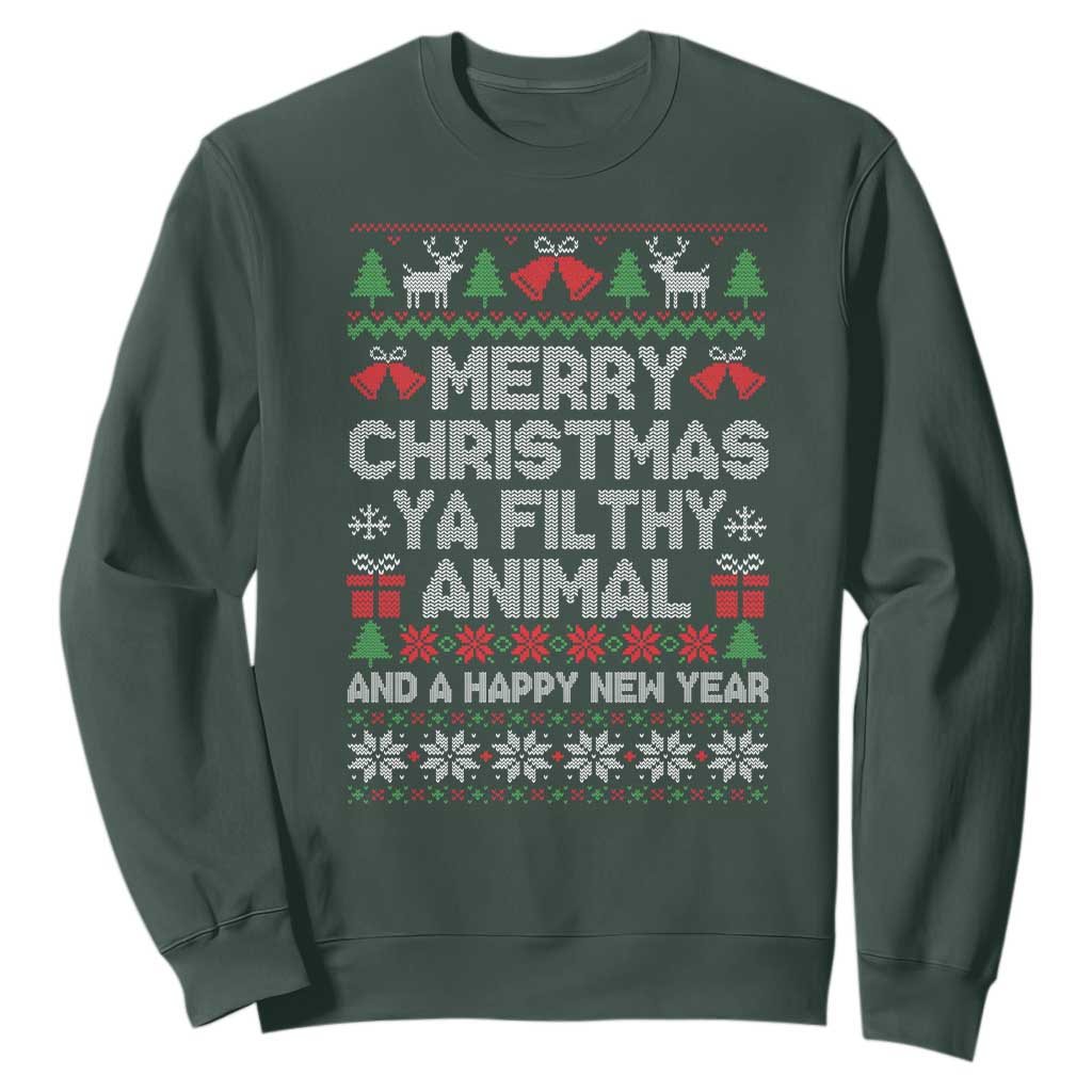 Funny Merry Christmas And A Happy New Year Sweatshirt Christmas Movie TS11 Dark Forest Green Print Your Wear