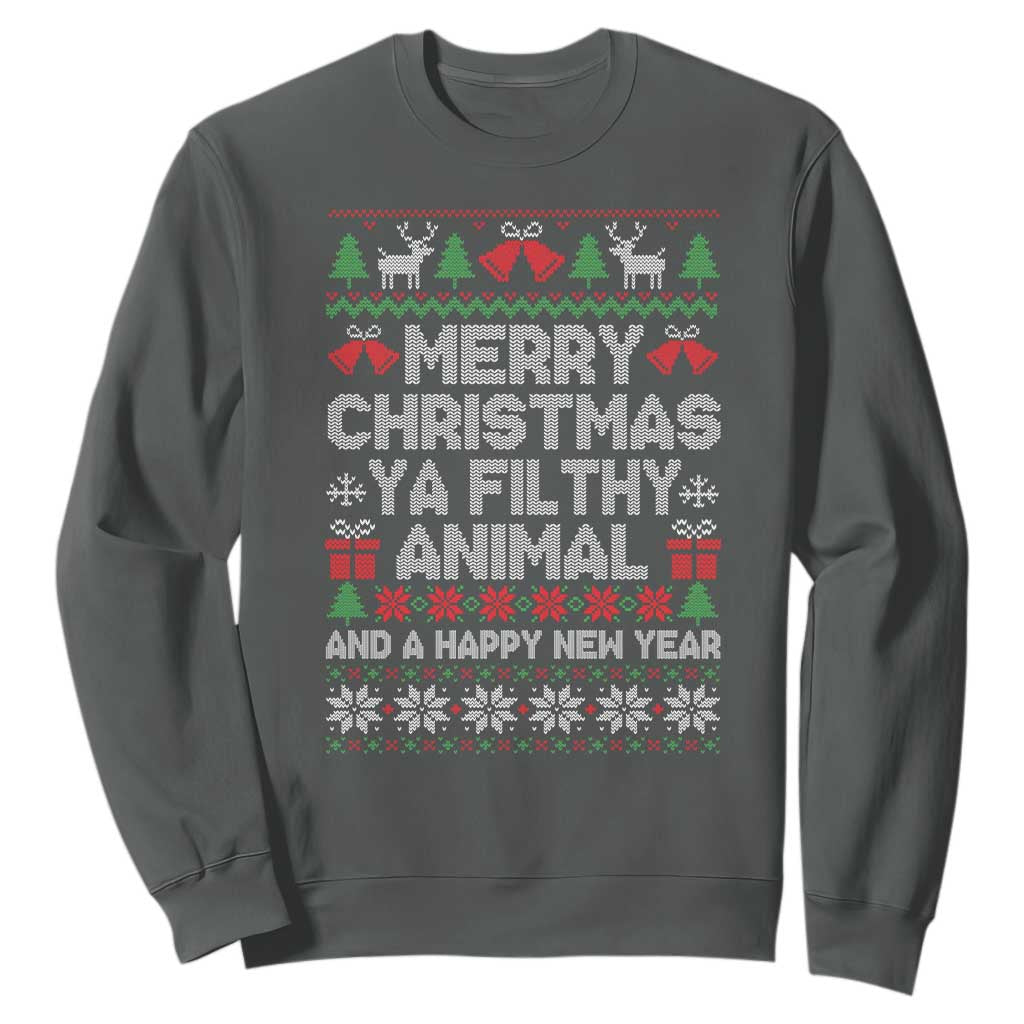Funny Merry Christmas And A Happy New Year Sweatshirt Christmas Movie TS11 Dark Heather Print Your Wear