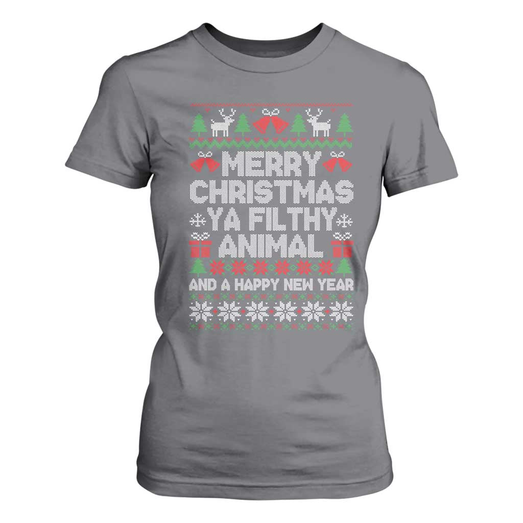 Funny Merry Christmas And A Happy New Year T Shirt For Women Christmas Movie TS11 Charcoal Print Your Wear