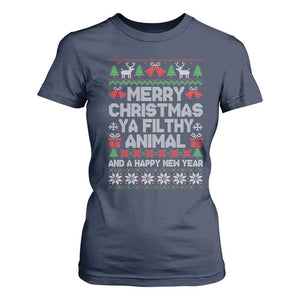 Funny Merry Christmas And A Happy New Year T Shirt For Women Christmas Movie TS11 Navy Print Your Wear