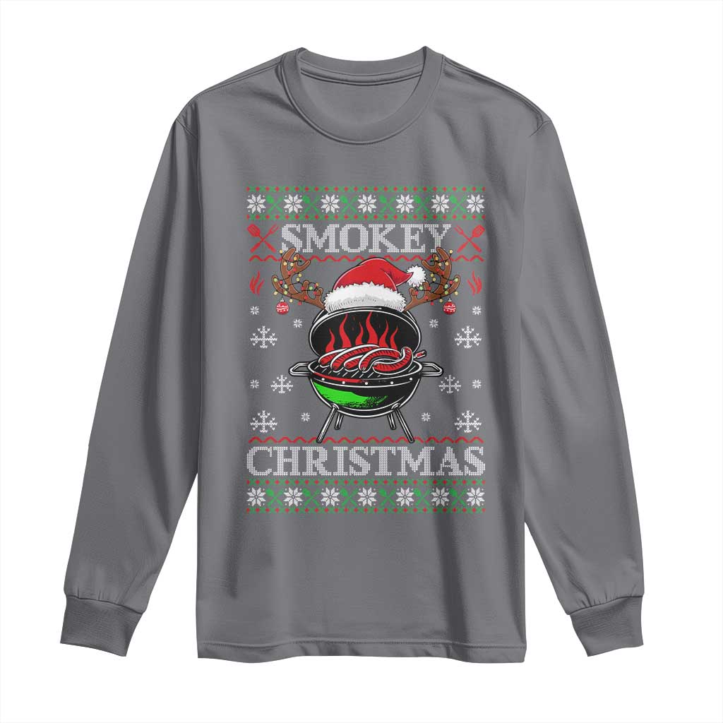 Funny Smokey Christmas Grilling Long Sleeve Shirt BBQ Meat Father's Day TS11 Charcoal Print Your Wear