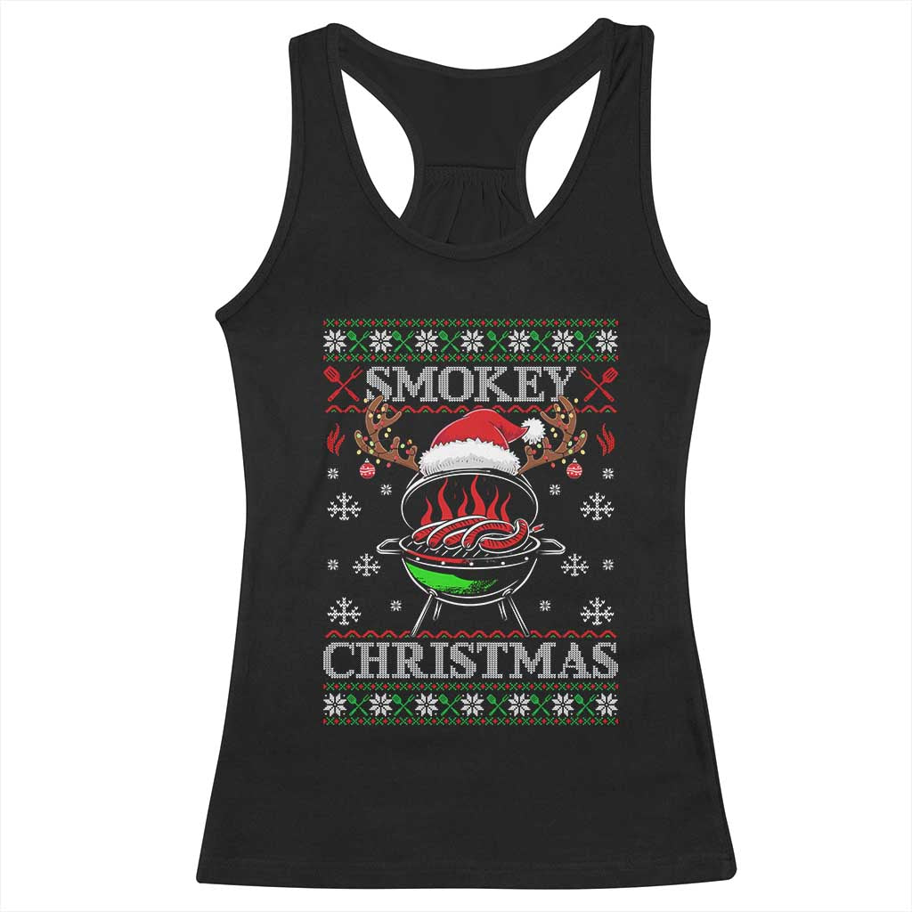 Funny Smokey Christmas Grilling Racerback Tank Top BBQ Meat Father's Day TS11 Black Print Your Wear